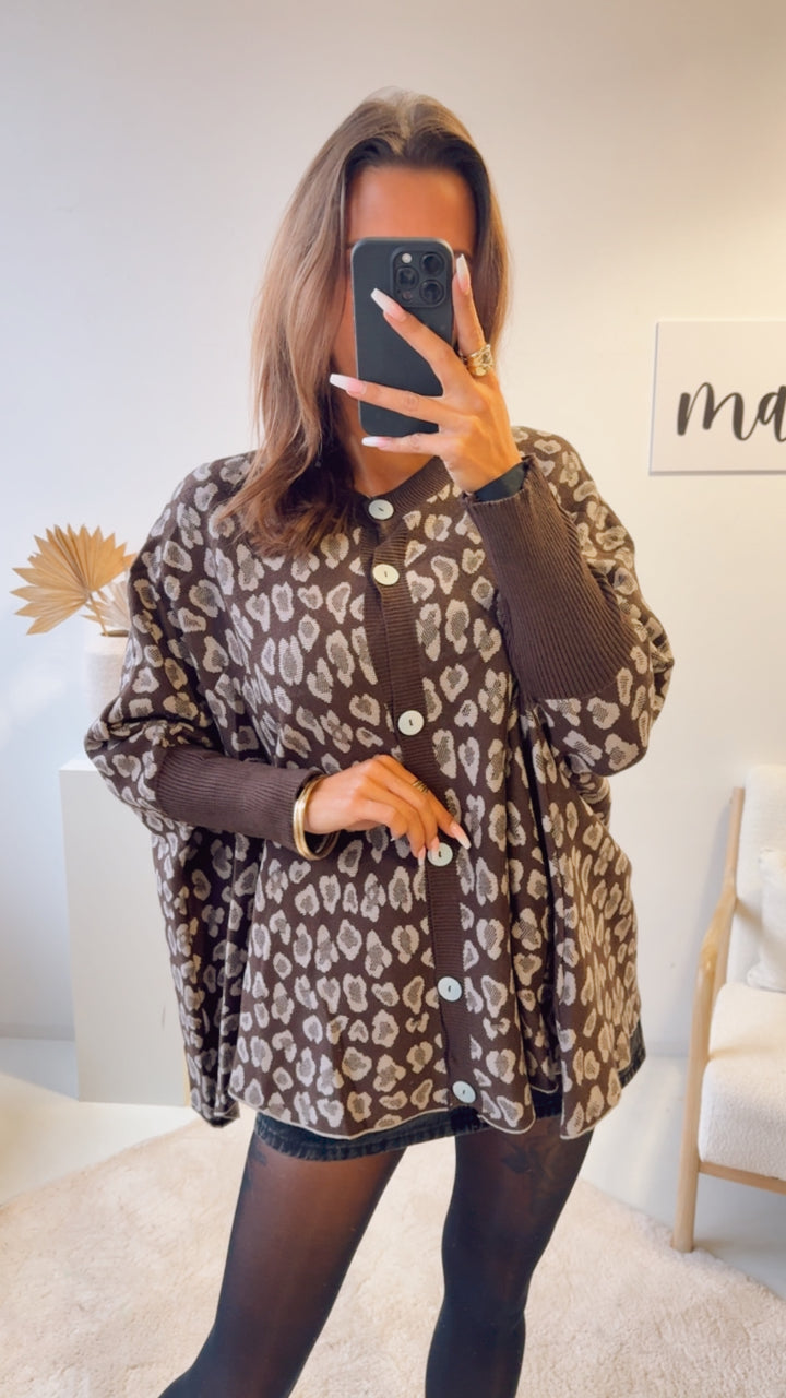 LEO Cardigan / Pullover  - ultra weicher mit Fledermausärmeln / Schoko braun - beige Art. 12760 KHX