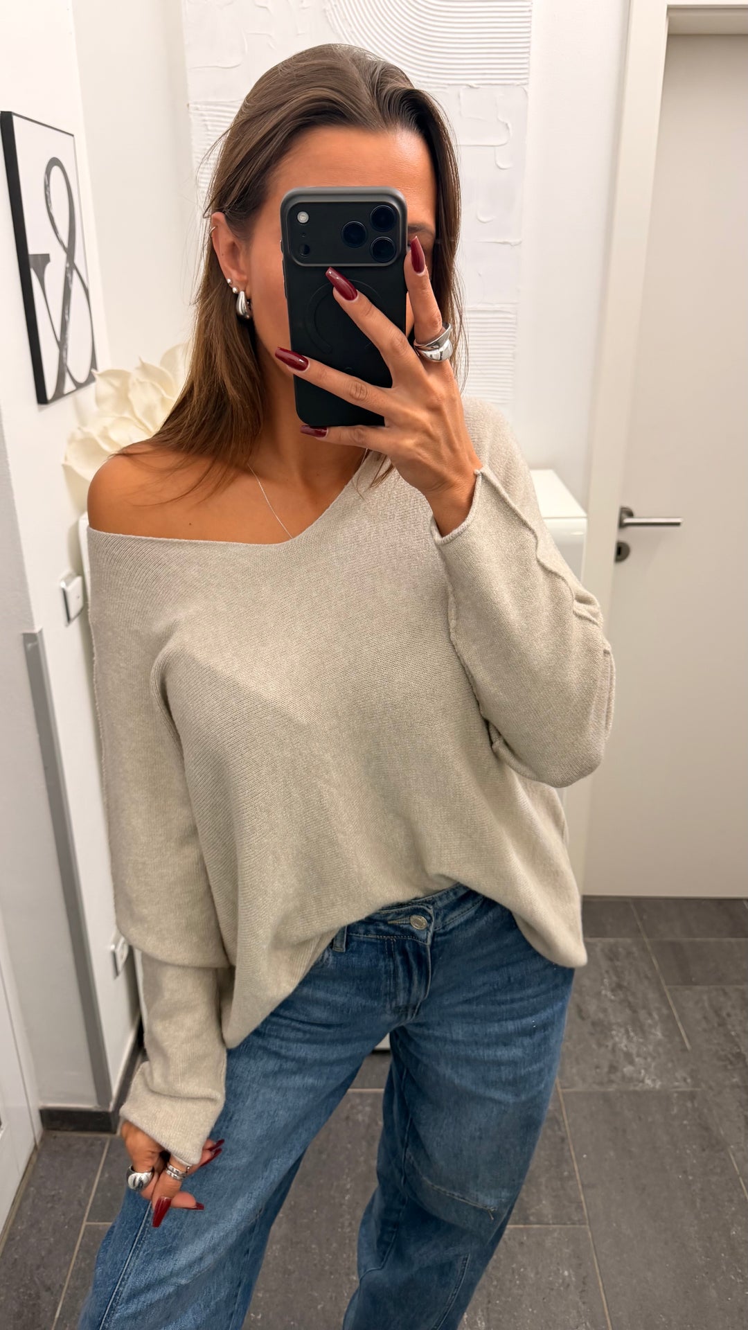 Leichter, super weicher Pullover - V-Ausschnitt / light schlamm Art. 6732