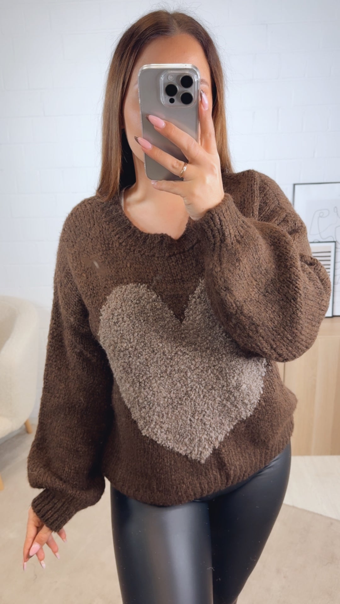 Strick Pullover mit Teddy Herz / schoko braun - braun meliert Art. 13086