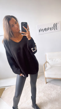 Strick Pullover "Namaste" / schwarz - beige Art. 122325