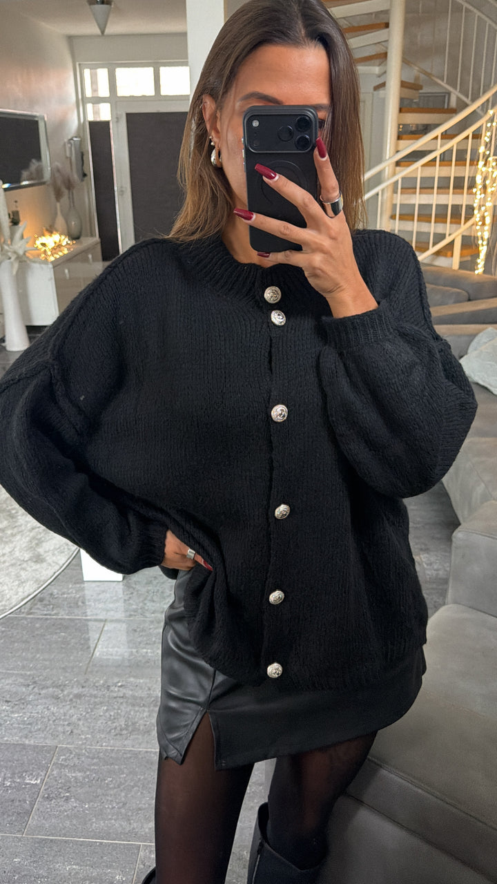 leichter Strick Cardigan mit goldenen Knöpfen / schwarz Art. 16567