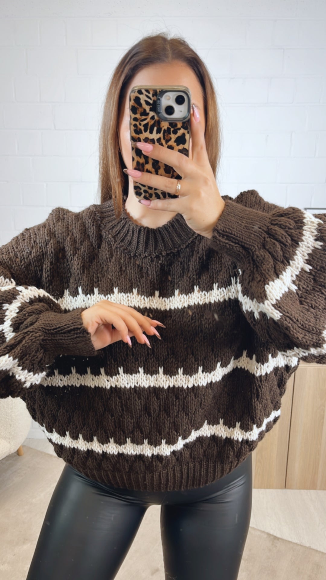 Pullover in ausgefallener Strickart / schoko braun - creme Art. 12805