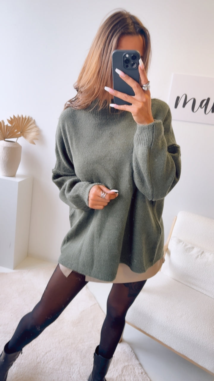 wollfreier Oversize Pullover / khaki Art. 12897