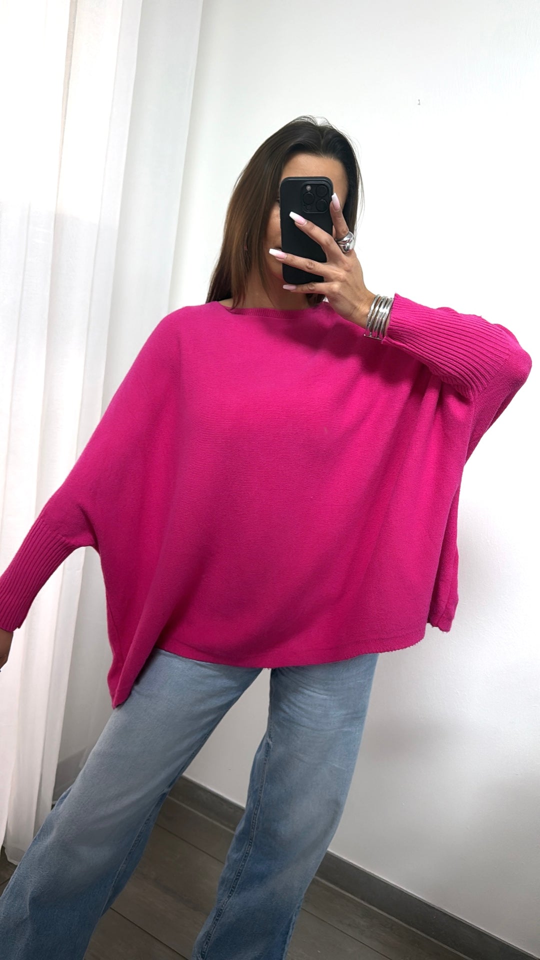 ultra weicher Pullover mit Fledermausärmeln / knalliges pink Art. 14004