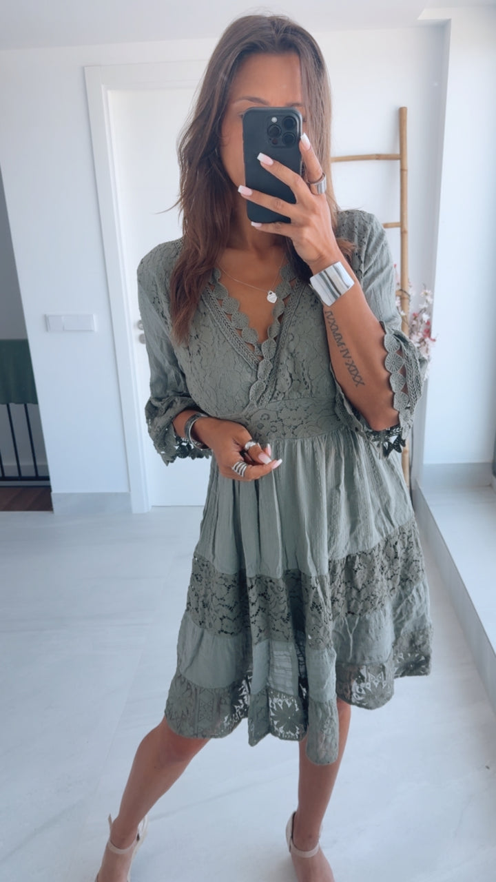 MIDI Boho -Style Kleid / khaki Art. 4776