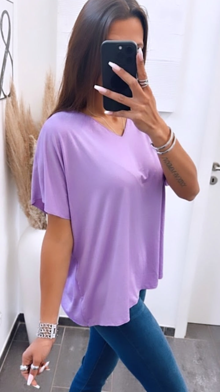 T-shirt Oberteil mit V-Ausschnitt / flieder Art. 9793