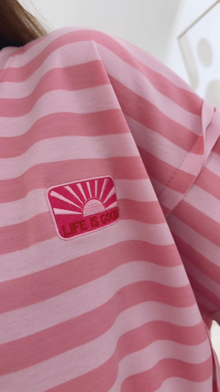 LIFE IS GOOD Mega Oversize T Shirt mit Streifen / soft rosa - rosa Art.15045