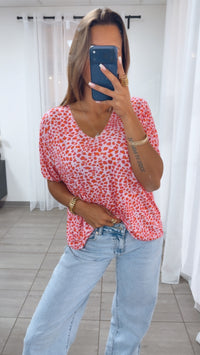 LEO T-shirt Oberteil mit V-Ausschnitt / pink Töne - orange Art. 14946