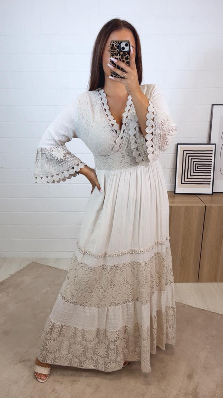 Maxi Boho - Style Kleid / beige Art. 4760