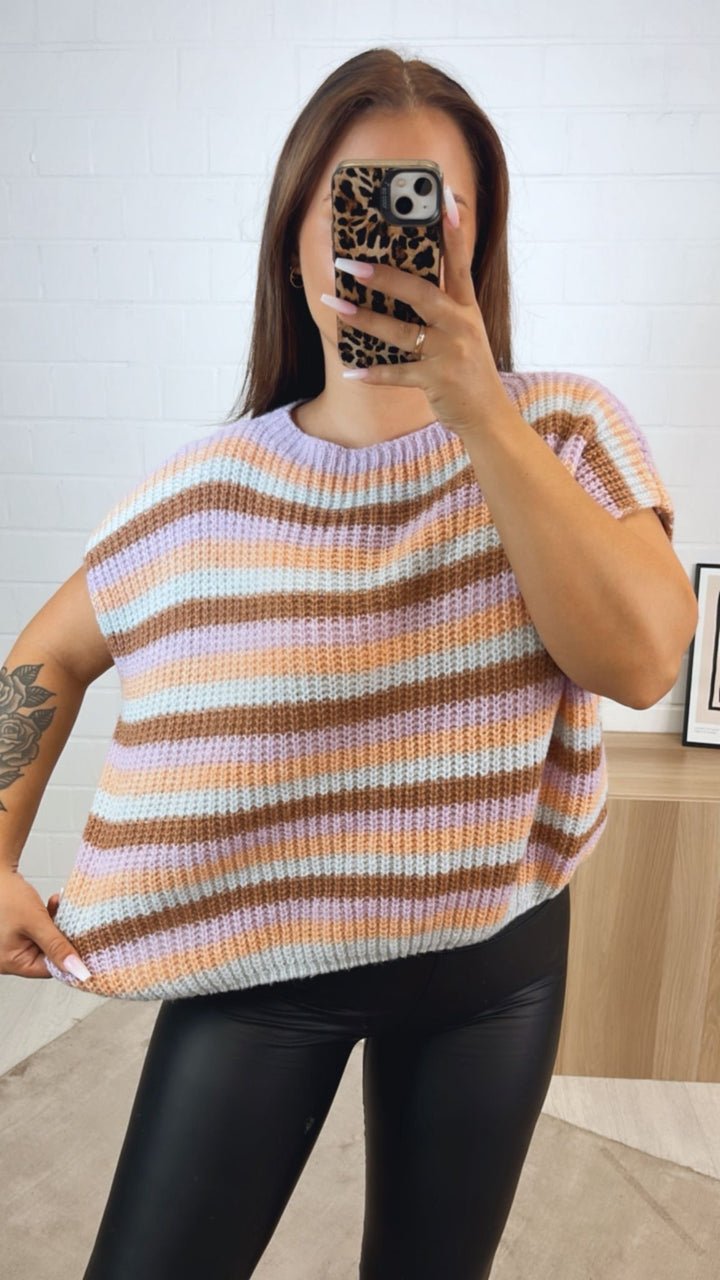 Strickpullunder im Farbmix / hellblau - camel - apricot - flieder Art.122353