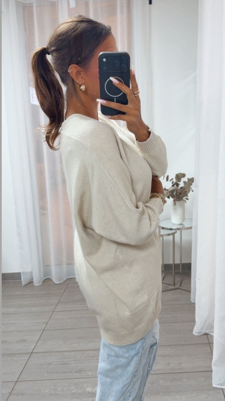 Viskose Mix Pullover mit V-Ausschnitt / beige Art. 16239