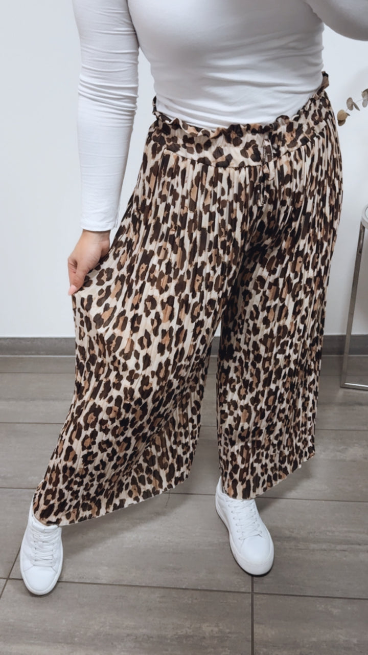 LEO Plissee Hose / braun - creme - camel Art. 13172