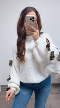 Strick Pullover mit LEO SCHLEIFEN / wollweiss Art. 13869