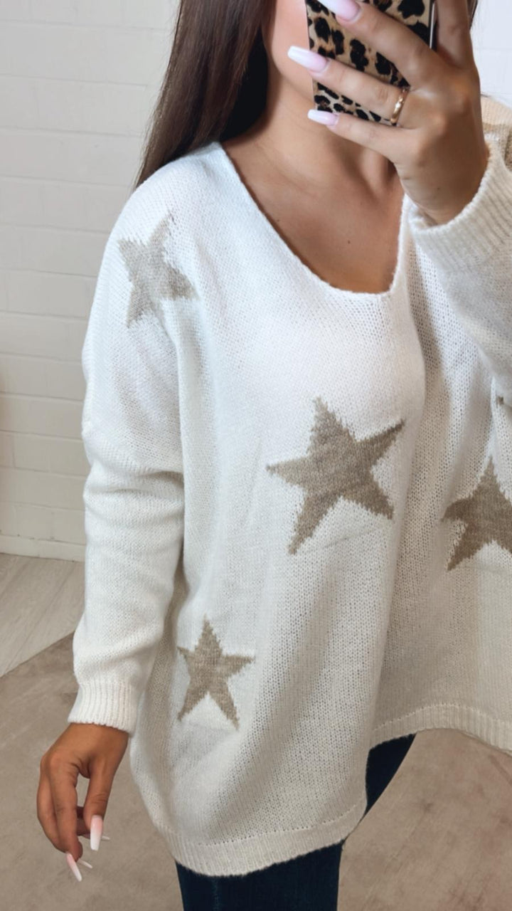 STERNEN Strick Pullover / weiss - beige Art. 11262