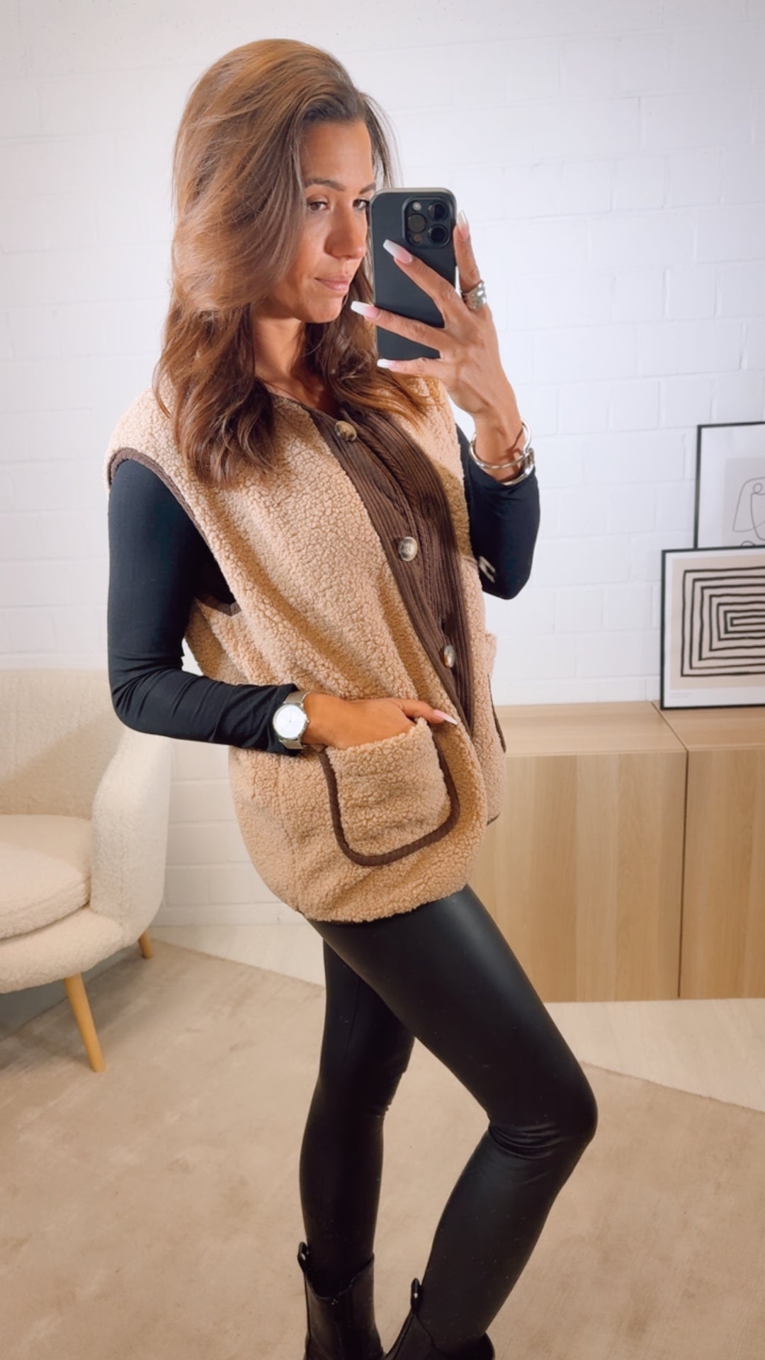 TEDDY Weste mit Cord Applikationen / camel - dunkel braun Art. 13092