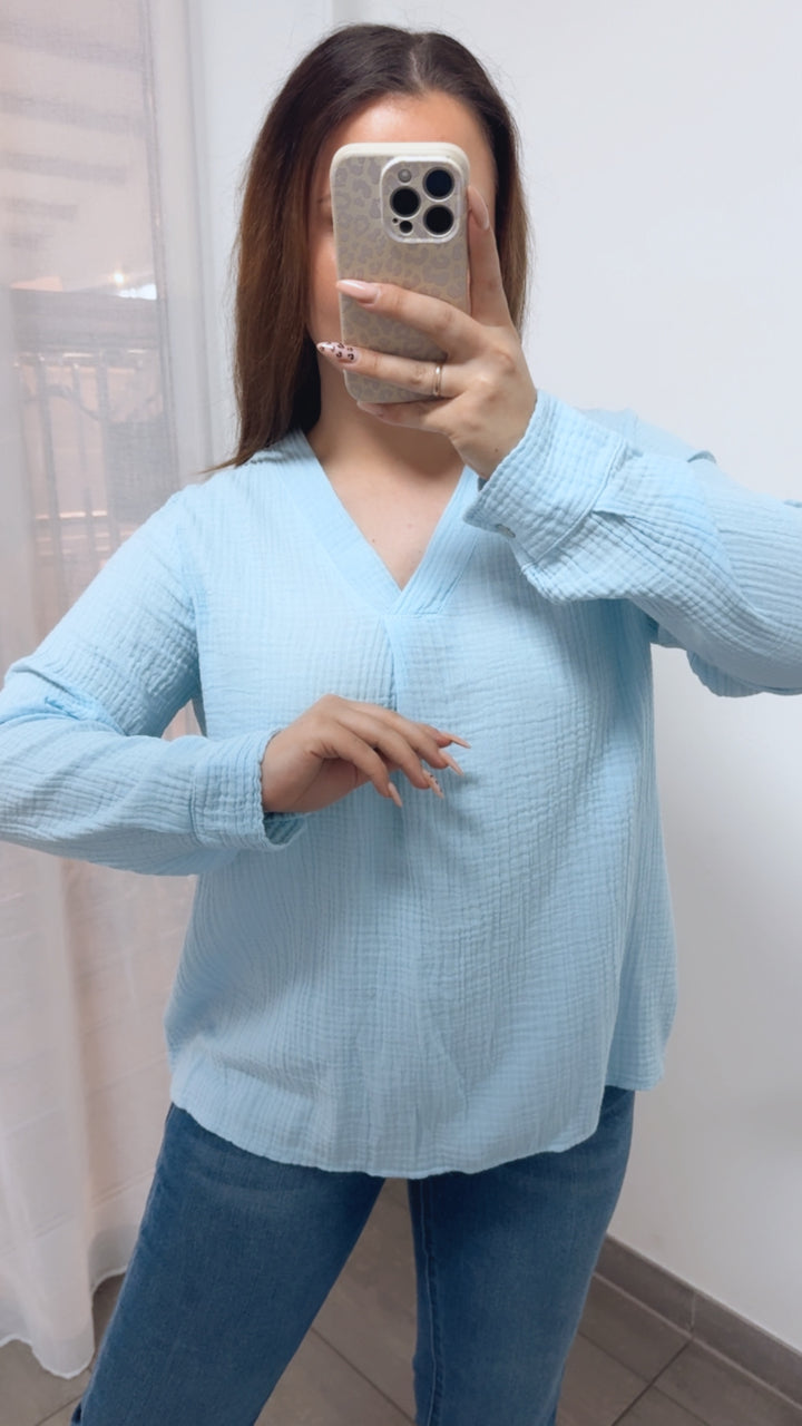 Musselin Bluse ohne Knöpfe / hell blau Art. 14037