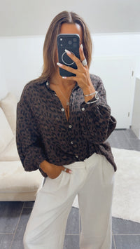KURZE Oversize Musselin Bluse / Leo braun - schwarz Art. 15661