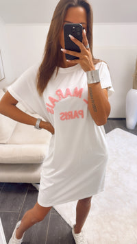 T-shirt Kleid " Le Marais " / weiss - pink Art. 10504