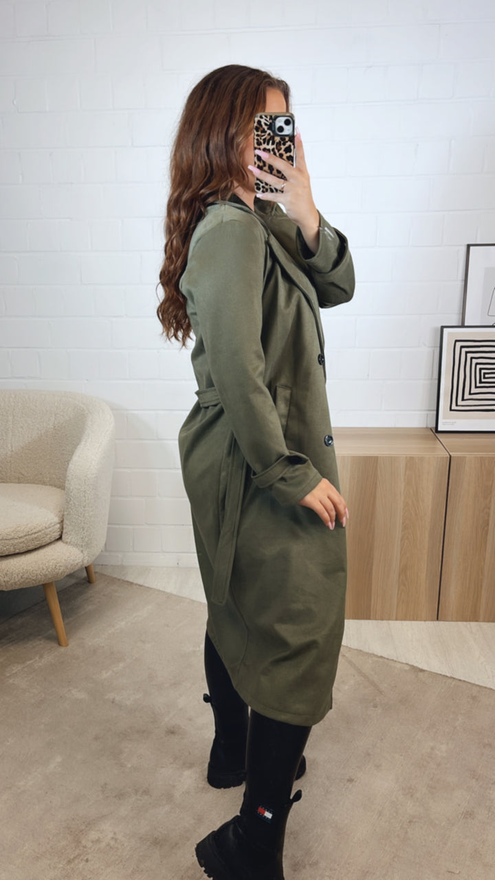 VELOURS Trenchcoat Mantel mit KNÖPFEN / khaki Art. 12606