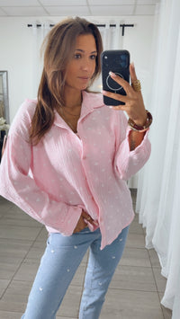 KURZE HERZEN Musselin Bluse / light rosa - weiß Art.15018
