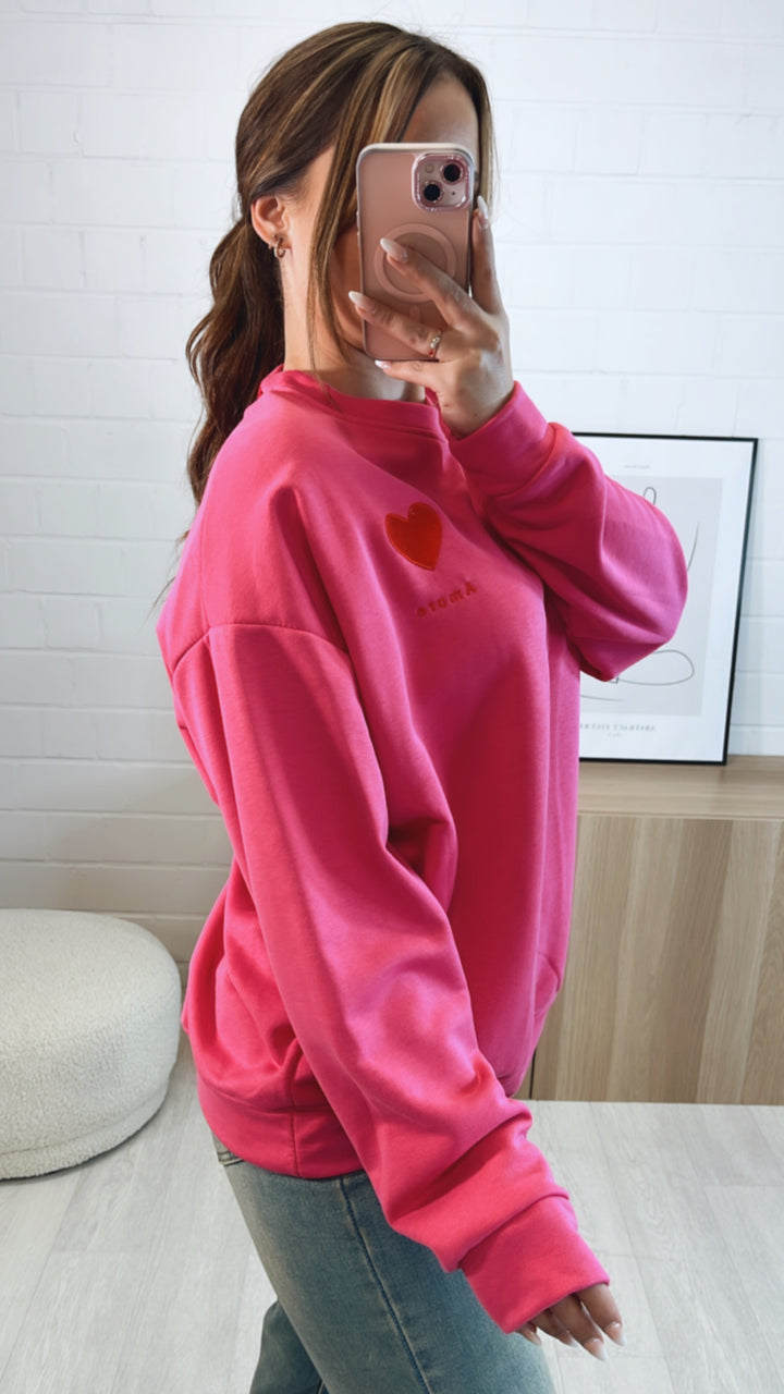 oversize Pullover " Amore " / pink - rot Art. 9642