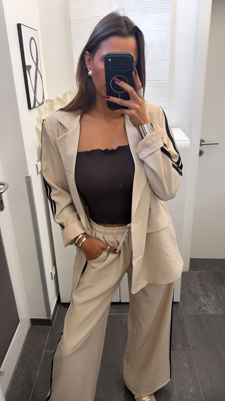 Set aus Blazer und Hose mit Streifen / beige - schwarz Art.16303