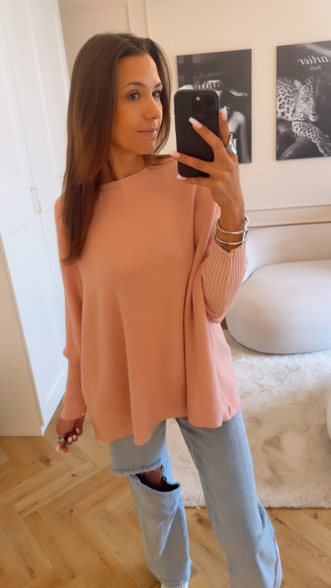 ultra weicher Pullover mit Fledermausärmeln / Puder rosa  Art. 9029