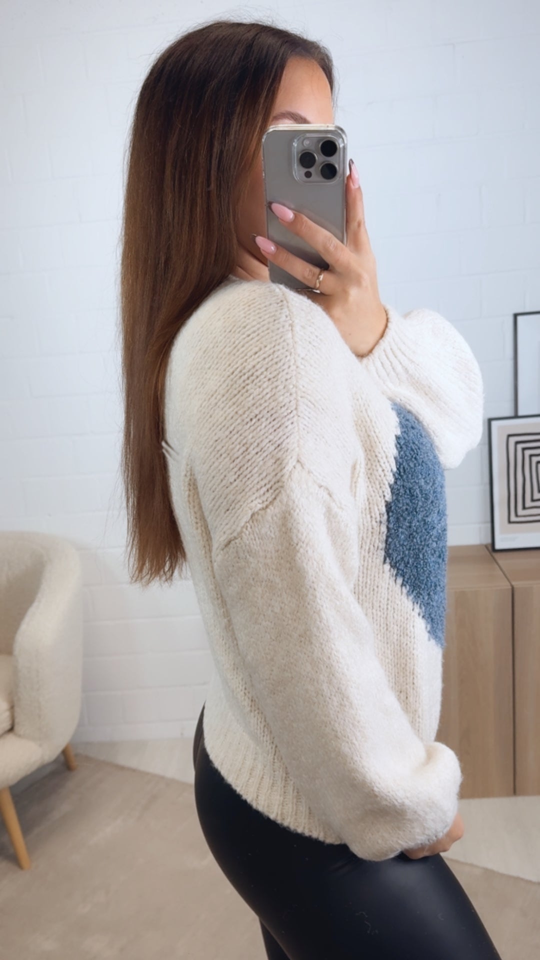 Strick Pullover mit Teddy Herz / creme - denim blau Art. 13085