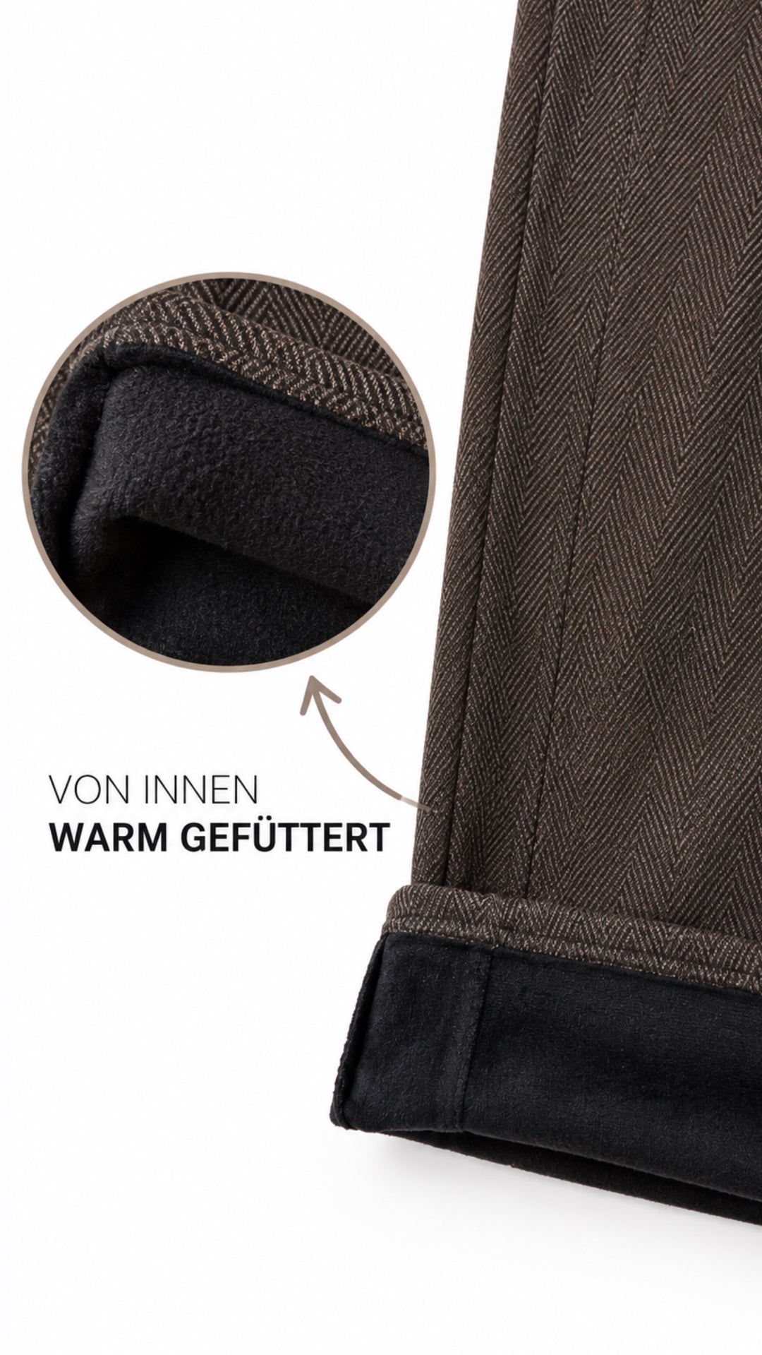 Hose mit Fischgrätenmuster " JF878 ", Fleece gefüttert / braun - schwarz Art.16589