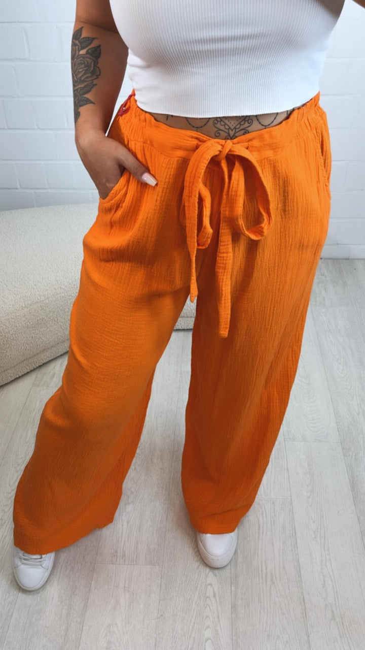 schlichte Musselin Hose, Tunnelzug mit Musselinband / orange Art. 10570
