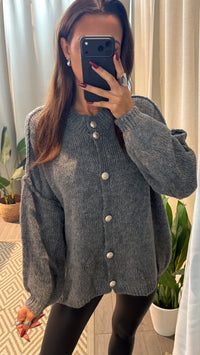 leichter Strick Cardigan mit goldenen Knöpfen / dunkel grau Art. 16568