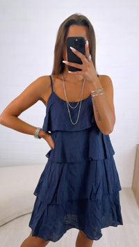 luftiges Volant Kleid / dunkel blau Art. 16014