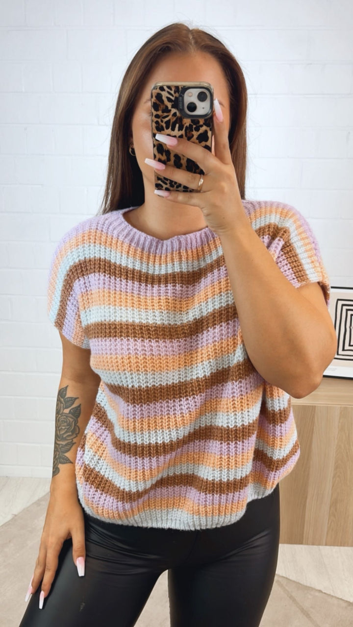 Strickpullunder im Farbmix / hellblau - camel - apricot - flieder Art.122353