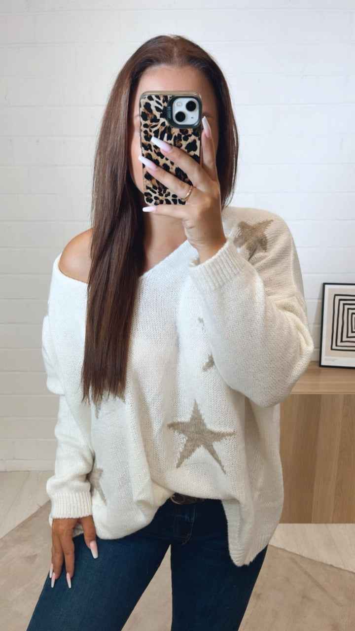 STERNEN Strick Pullover / weiss - beige Art. 11262