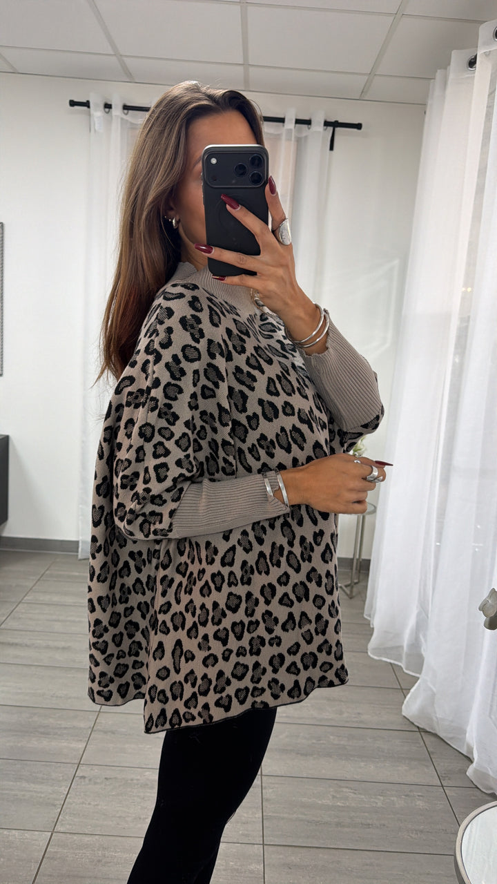 STEHKRAGEN LEO ultra weicher Pullover mit Fledermausärmeln / light taupe - schwarz Art. 16695