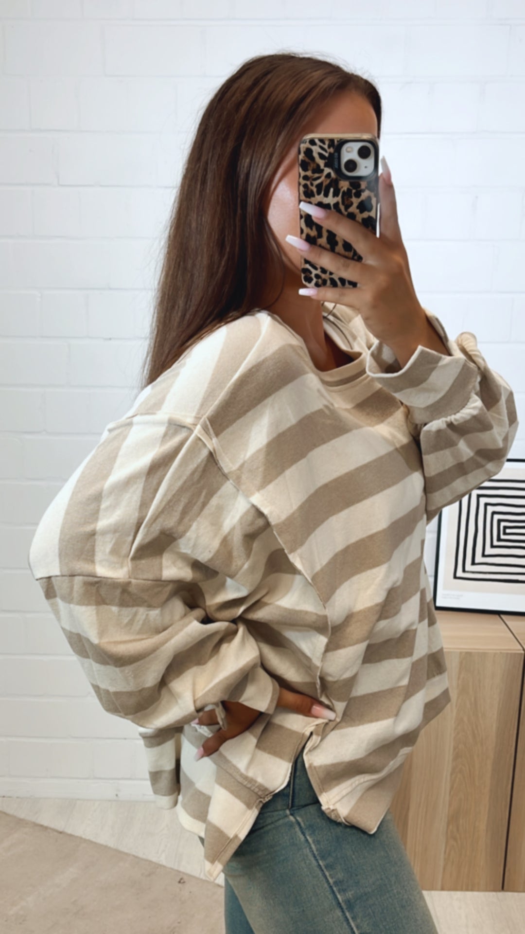 STREIFEN Sweater, Ziernähte / creme - light taupe Art. 11154