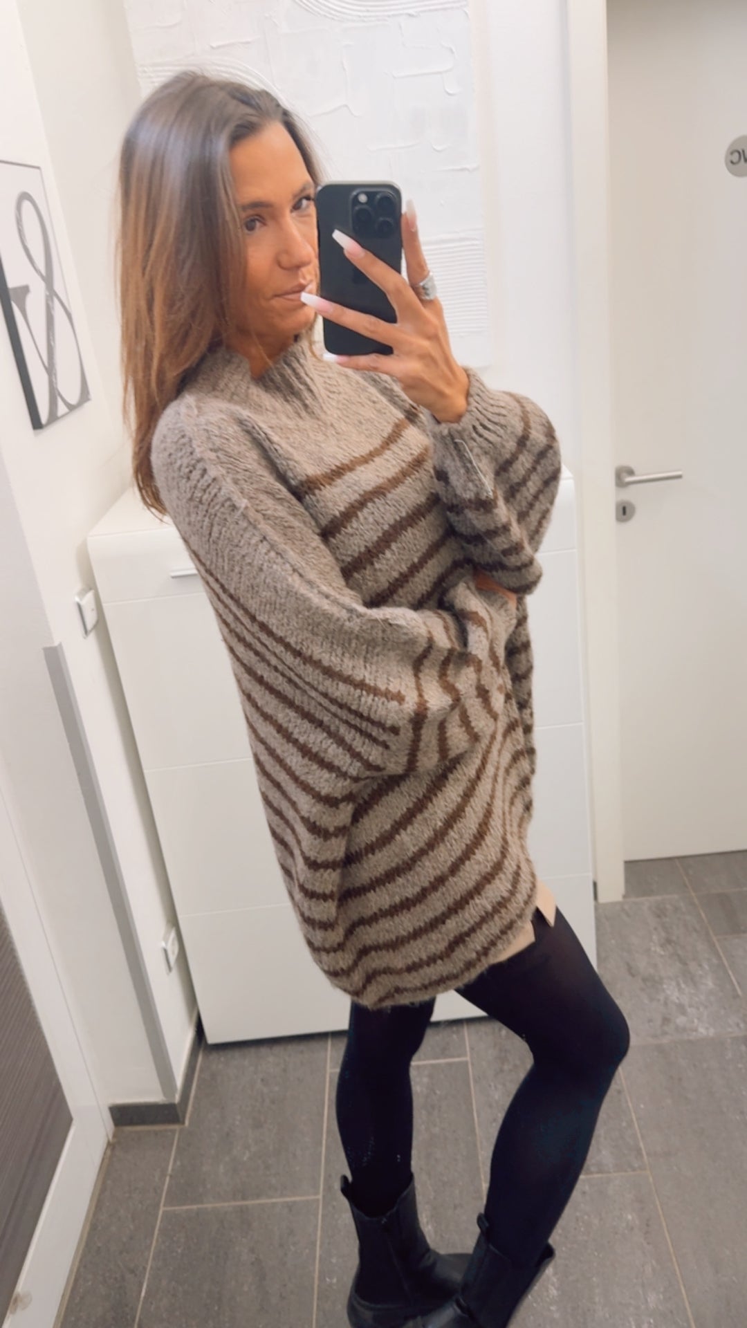 DÜNNE STREIFEN Ultra Oversize Kuschel - Pullover / braun meliert - schoko braun Art. 12704