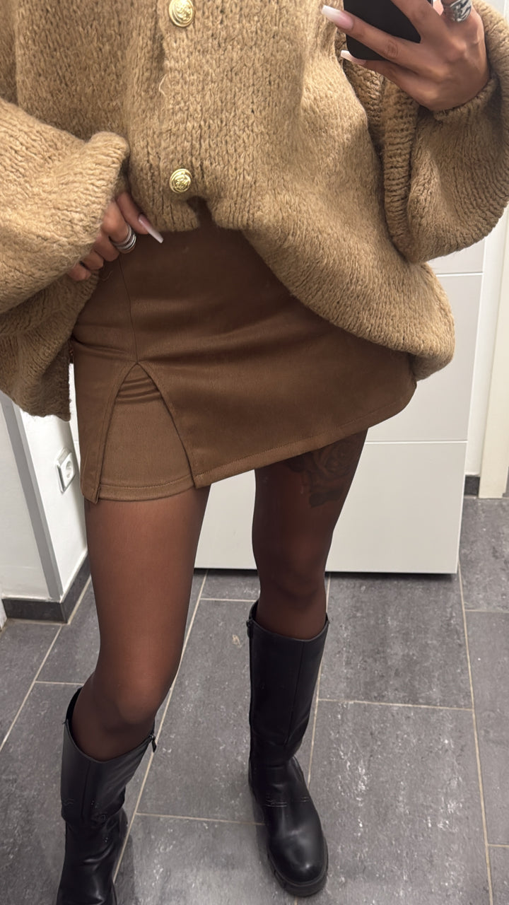 VELOURS Mini Rock mit integrierter Hose / braun Art. 13311