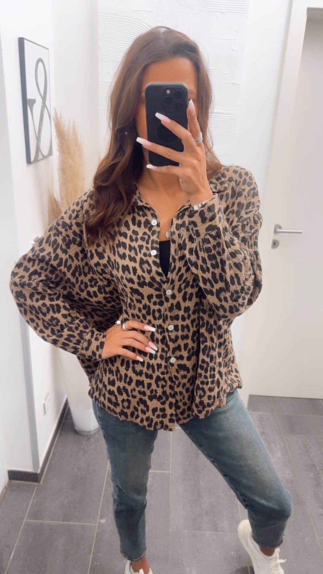 KURZE Oversize Musselin Bluse / leo camel Art. 7781