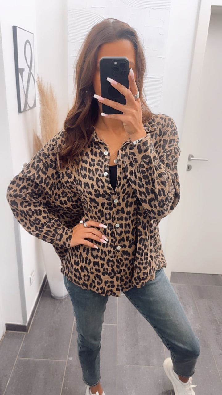 KURZE Oversize Musselin Bluse / leo camel Art. 7781