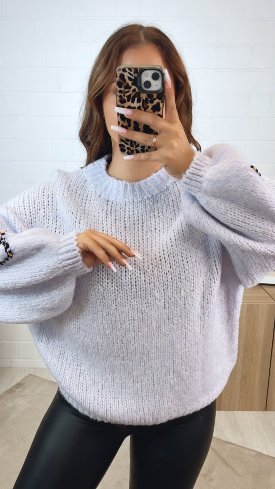 Strick Pullover mit LEO Herz Akzenten / soft flieder Art. 12325