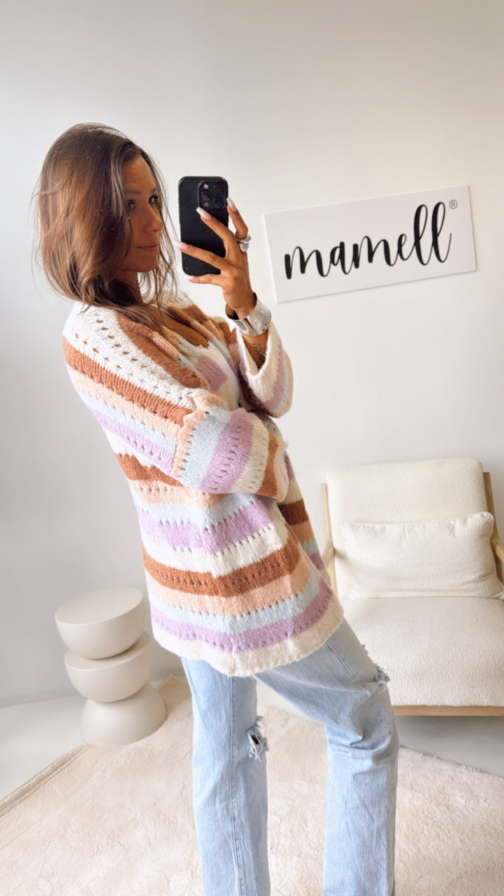 offener Cardigan mit Loch Strick Muster / creme - camel - nude - hell blau - flieder Art. 10943