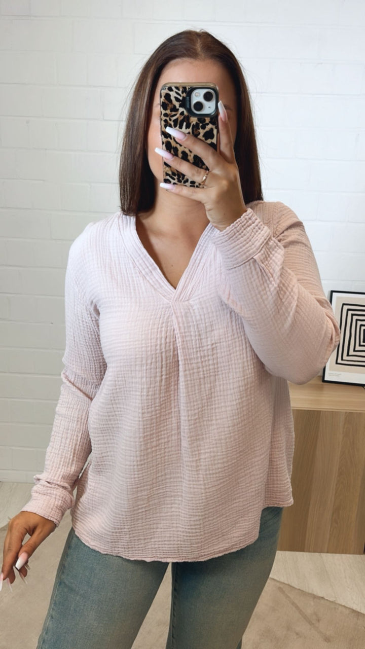 Musselin Bluse ohne Knöpfe / puder rosa Art. 10446