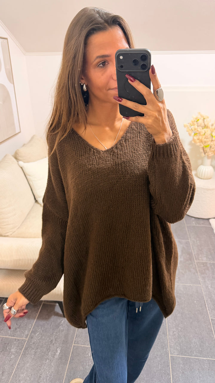 Lockerer Wollfreier Pullover / Schoko braun Art.16560