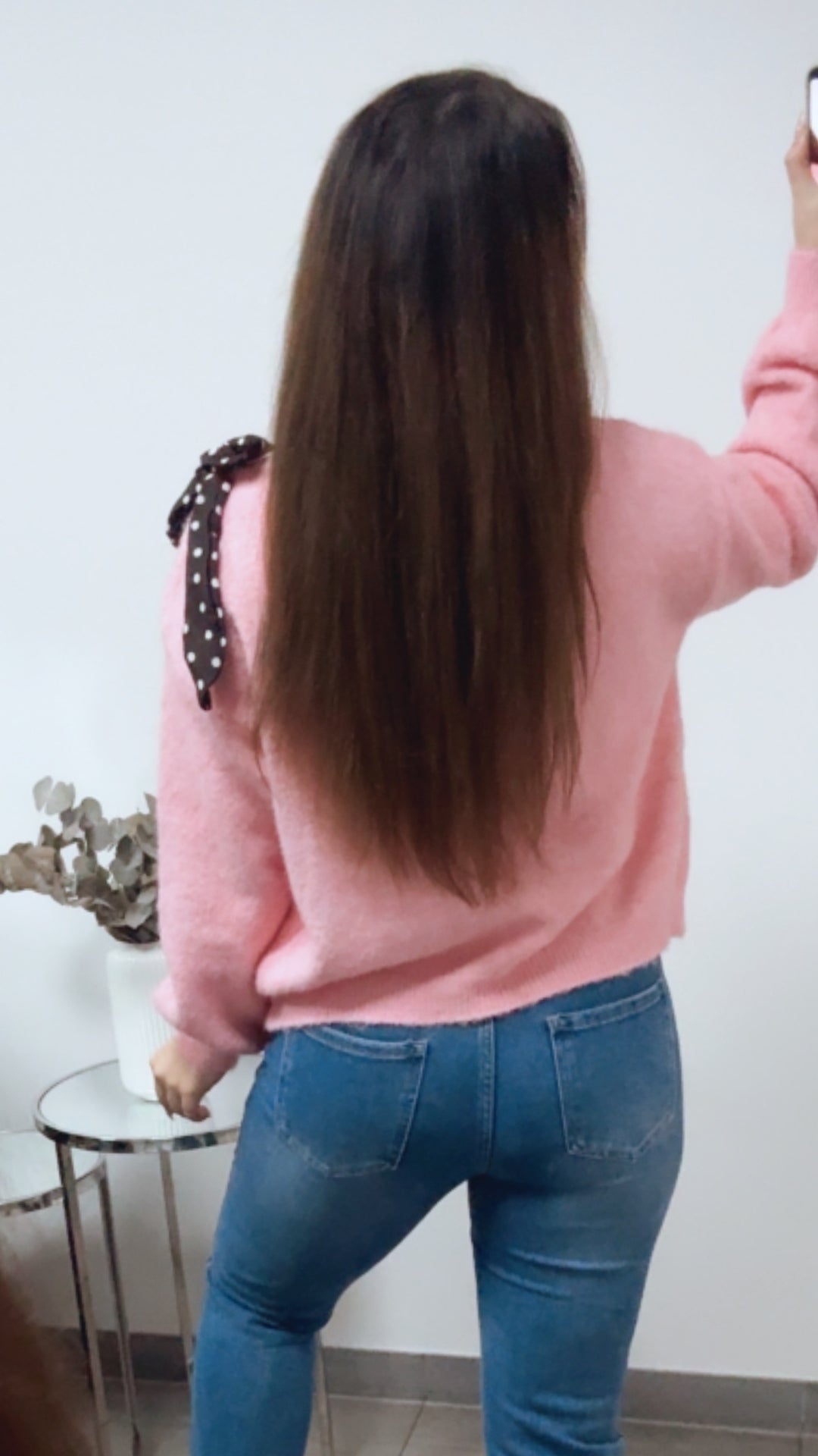 ONE SHOULDER Pullover, Punkte Schleife / soft pink Art. 13818