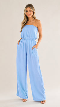langer, trägerloser Jumpsuit / hell blau Art. 15892