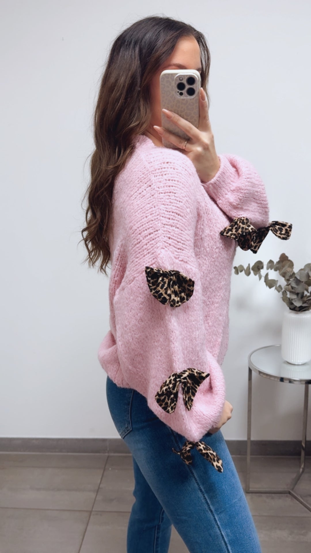 Strick Pullover mit LEO SCHLEIFEN / rosa Art. 13870