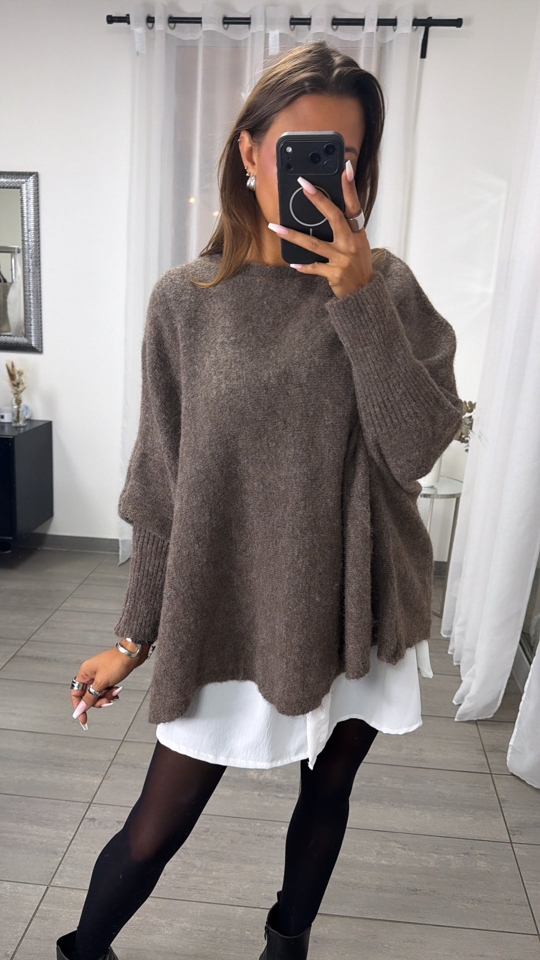Cozy Oversize Pullover mit Fledermausärmeln / braun meliert Art.16358