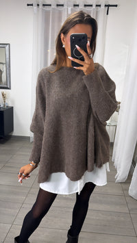 Cozy Oversize Pullover mit Fledermausärmeln / braun meliert Art.16358