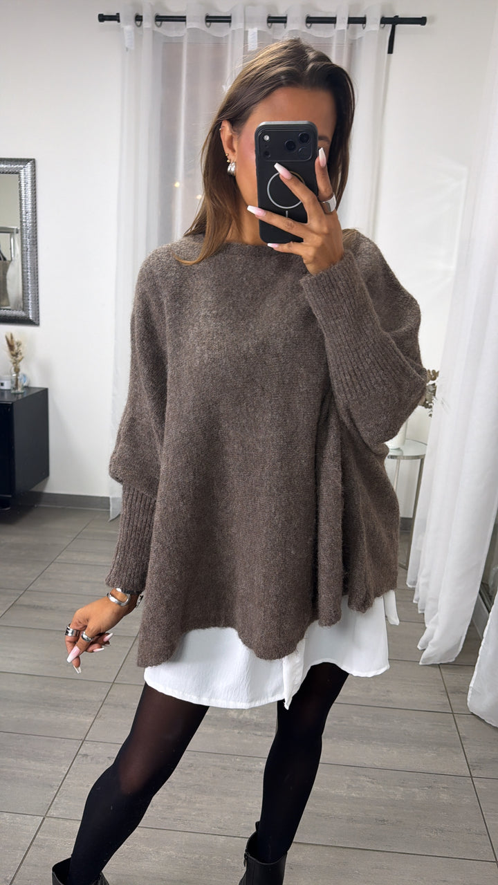 Cozy Oversize Pullover mit Fledermausärmeln / braun meliert Art.16358